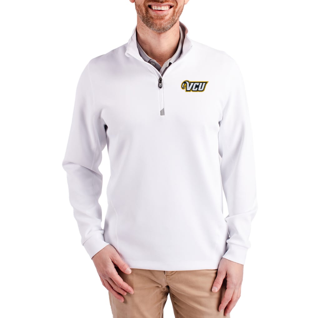  VCU Rams Cutter & Buck DryTec Traverse Stretch Eco Tri-Blend Quarter-Zip Pullover - White